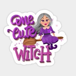 One cute witch in a broom Sticker